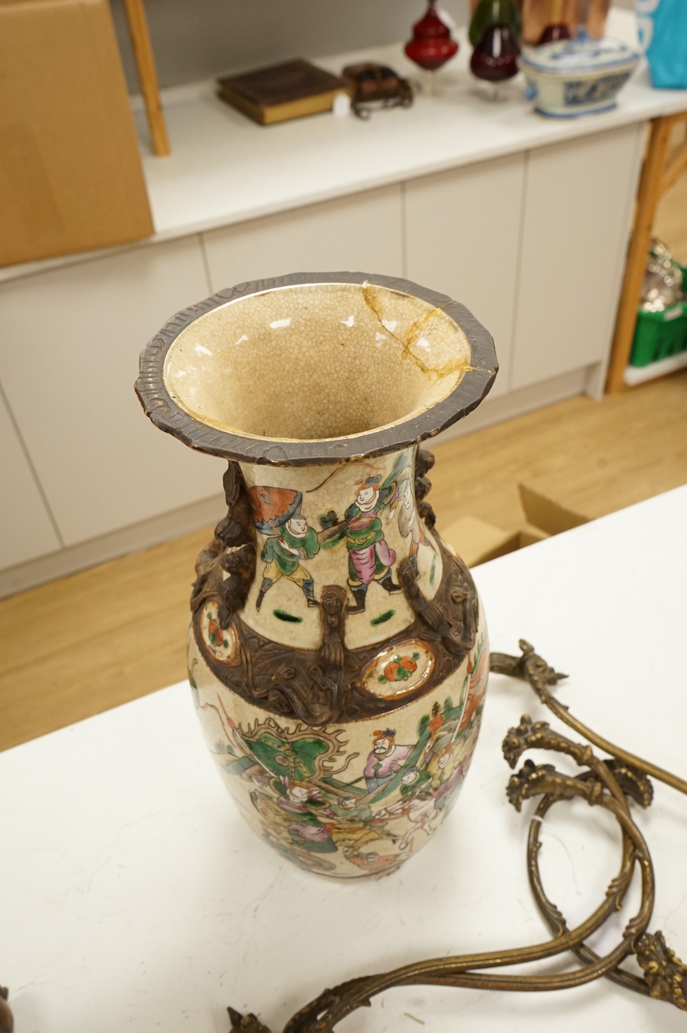 A late 19th century Chinese crackle glaze vase, 46cm